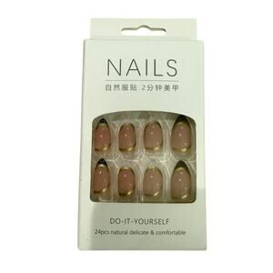 Short Almond Multi Colored Simple French Design Press On Nails​​